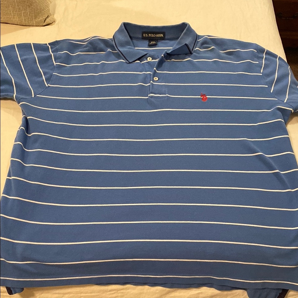 U.S. Polo Assn. Blue and White Polo Shirt with Stripes
